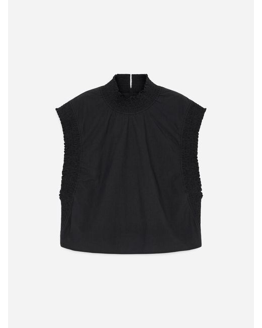 ARKET Black Smocked Cotton Poplin Top