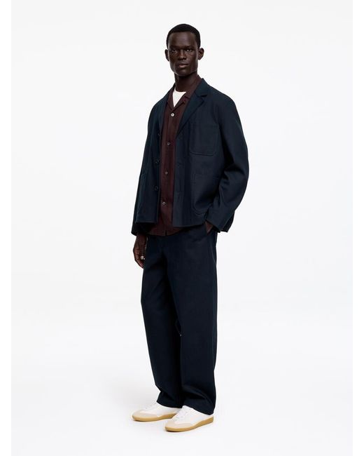 ARKET Blue Loose Cotton Linen Trousers for men