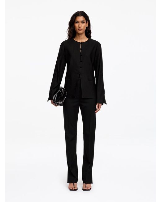 ARKET Black Linen-Blend Collarless Blazer