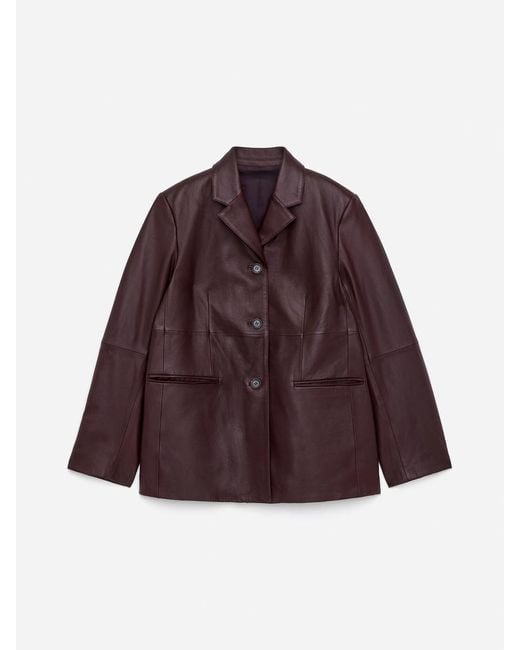 ARKET Red Single-Breasted Leather Jacket