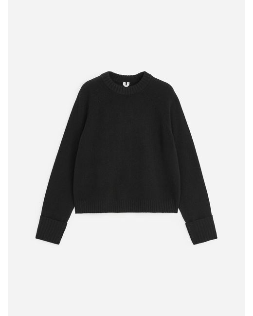 ARKET Black Folded Sleeve Wool Jumper