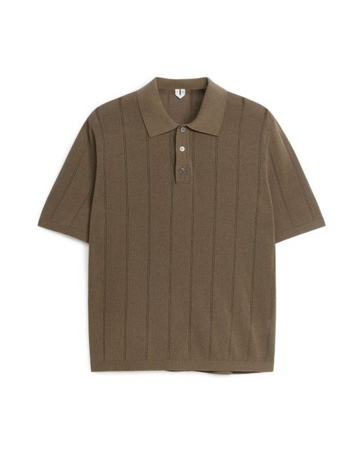 ARKET Brown Pointelle-knit Polo Shirt for men