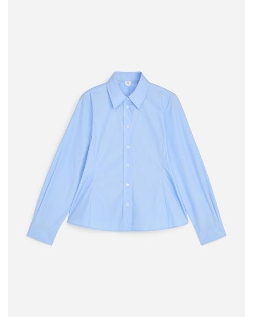 ARKET Blue Fitted Cotton Poplin Shirt