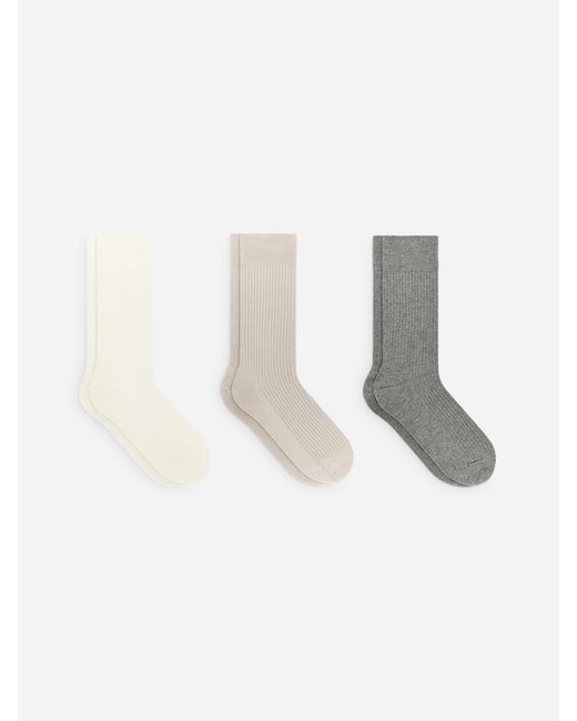 ARKET White Supima Cotton Rib Socks Set Of 3 Pairs for men