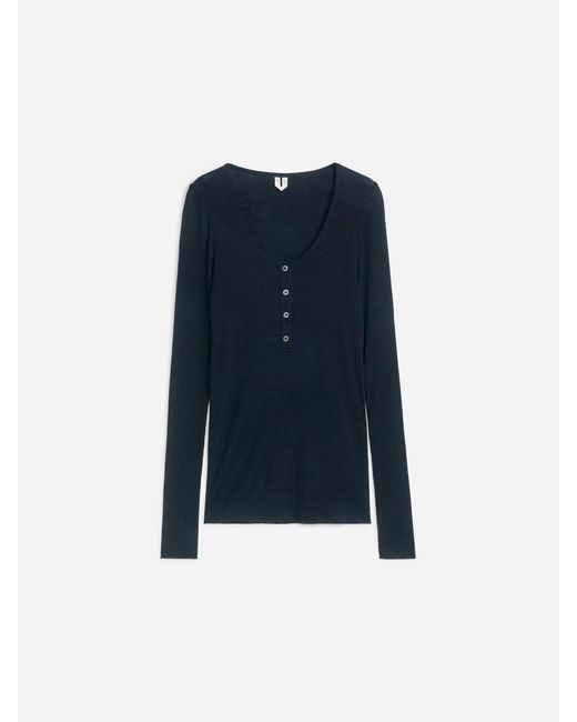 ARKET Blue Wool Jersey Henley Top