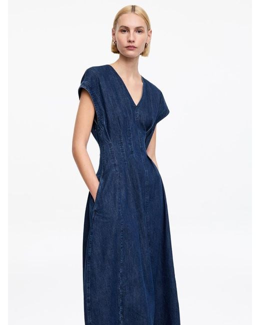 ARKET Blue Pleated Denim Dress