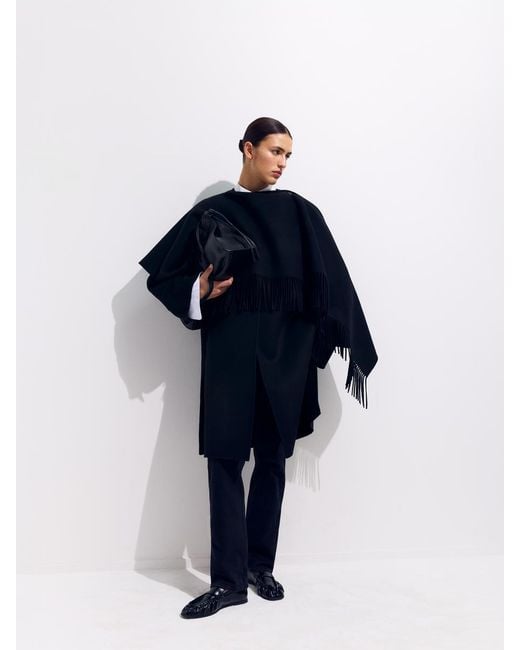 ARKET Black Doublé Wool-Blend Cape Coat
