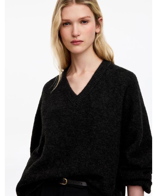 ARKET Black Alpaca-Wool Blend V-Neck Jumper