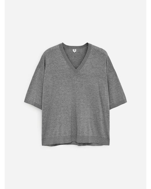 ARKET Gray Silk Blend V-Neck Top