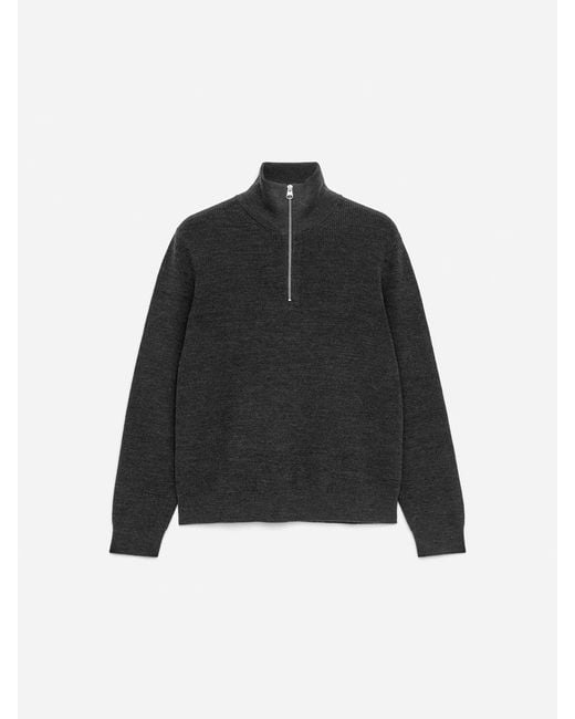 ARKET Black Wool & Cotton Half Zip Jumper for men