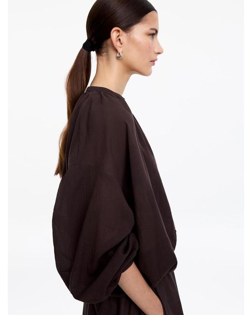 ARKET Brown Crepe Drawstring Blouse