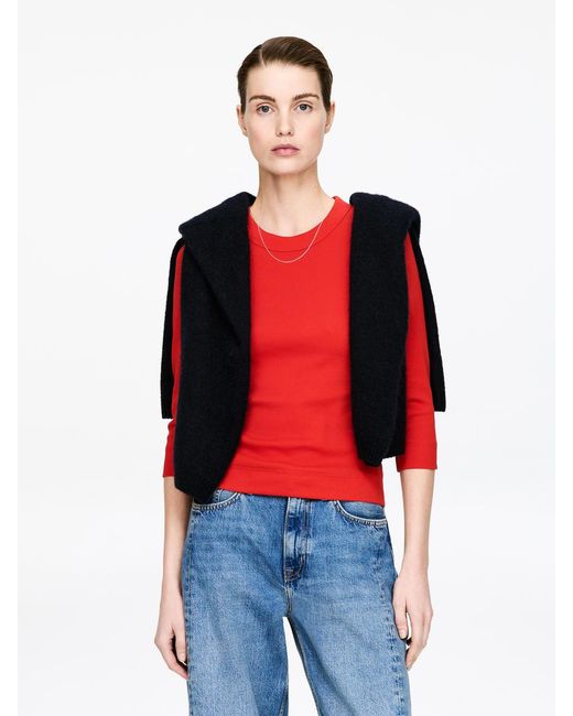 ARKET Red Slim Crop-Sleeve Rib T-Shirt