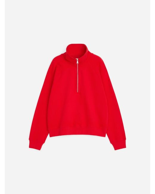 ARKET Red Half-Zip Terry Sweatshirt