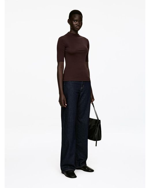 ARKET Brown Rib Mock-Neck Top