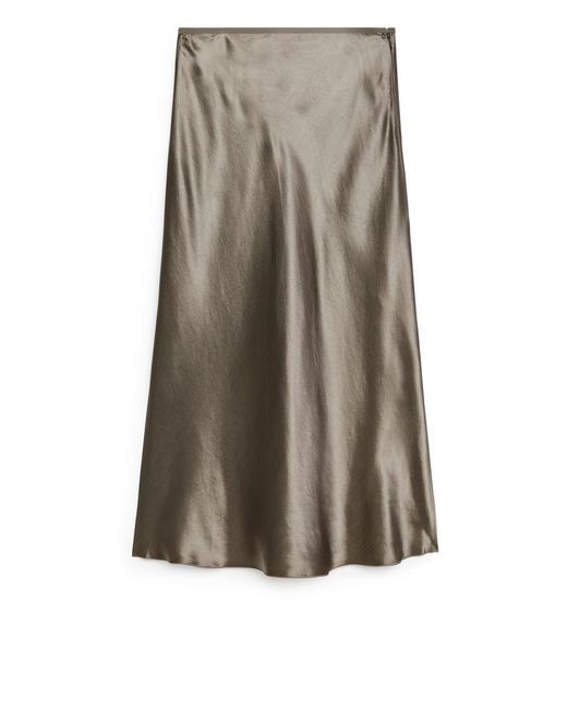 ARKET Brown Bias-Cut Satin Skirt