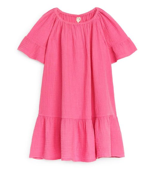 ARKET Pink Kleid Aus Baumwollmusselin