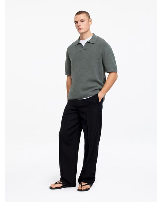 ARKET Gray Cotton Linen Polo Shirt for men