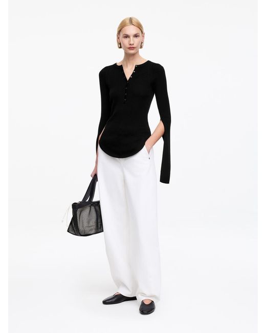 ARKET Black Ribbed Wool-Blend Top