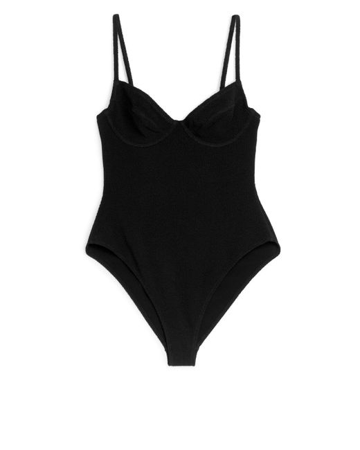 ARKET Black Wired Crinkle Swimsuit