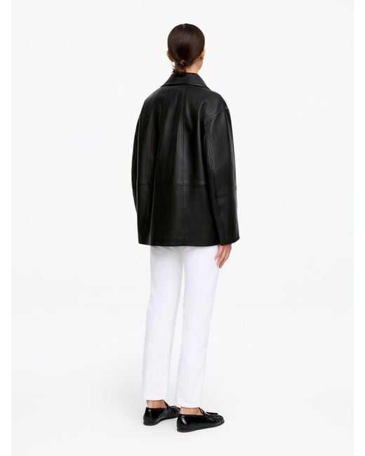 ARKET Black Funnel-Neck Leather Jacket