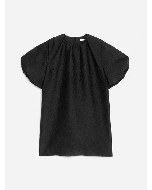 ARKET Black Jacquardkleid Mit Ballonärmeln