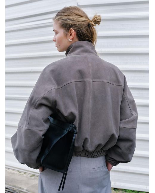 ARKET Gray Boxy Suede Jacket