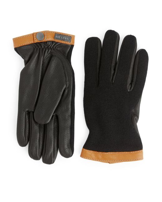 Hestra Black Deerskin Wool Tricot Gloves Deerskin Wool Tricot Gloves for men