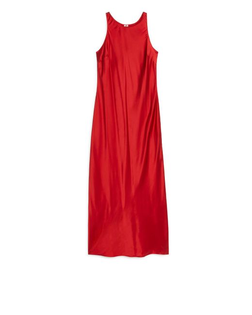 ARKET Red Silk Slip Dress
