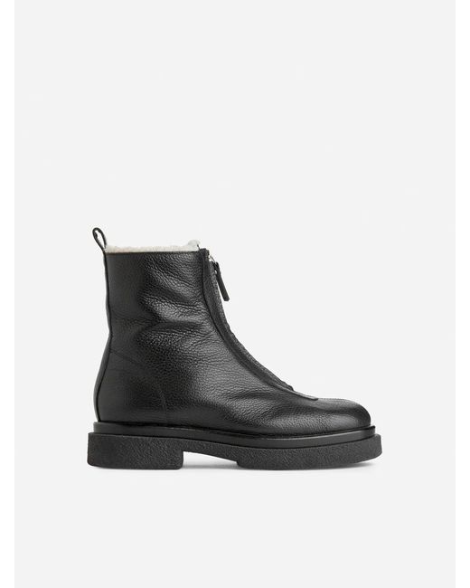 ARKET Black Faux Fur Leather Boots