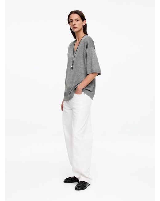 ARKET Gray Silk Blend V-Neck Top