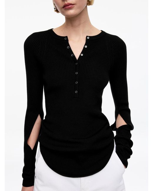 ARKET Black Ribbed Wool-Blend Top