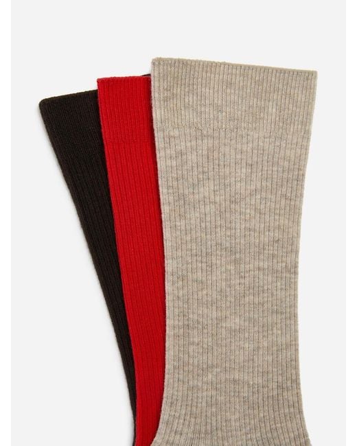 ARKET Red Cotton Rib Socks Set Of 3