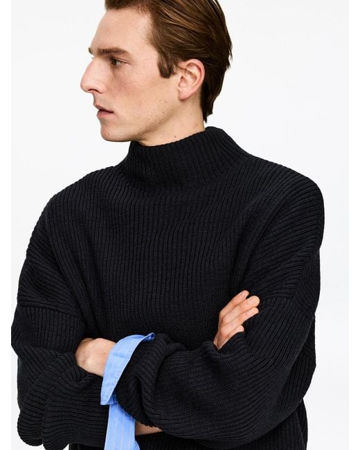 ARKET Black Wool Cotton Funnel-Neck Jumper for men