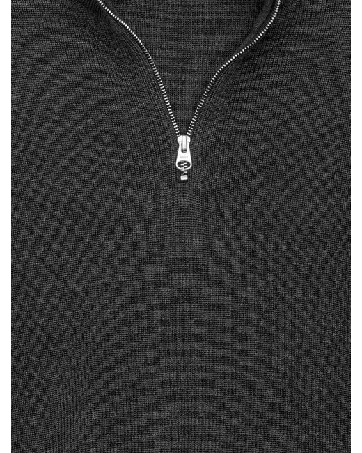 ARKET Black Wool & Cotton Half Zip Jumper for men