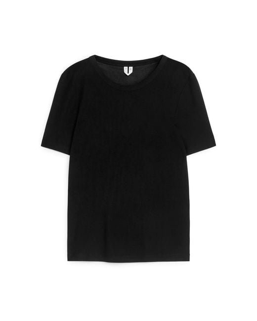 ARKET Black Geripptes Seiden-T-Shirt