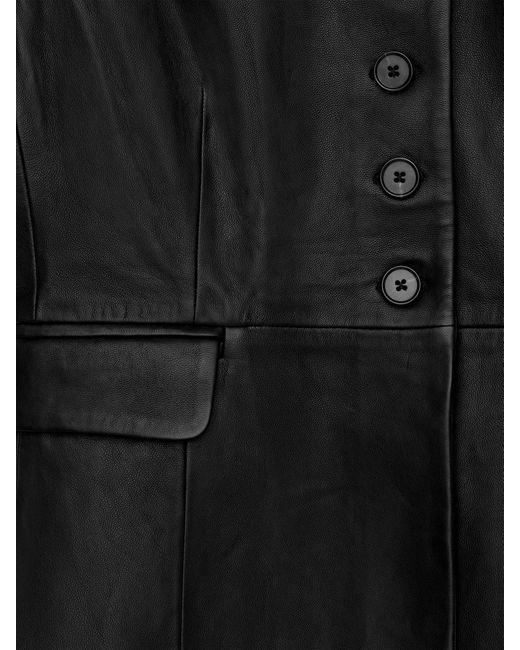 ARKET Black Collarless Leather Blazer