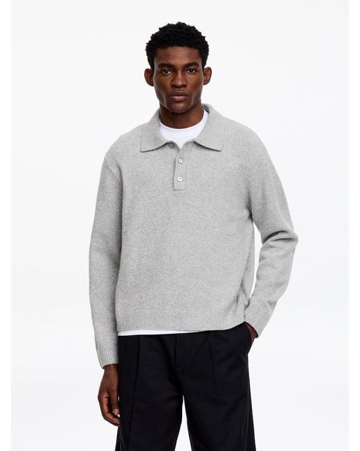 ARKET Gray Knitted Cotton Blend Polo Shirt for men