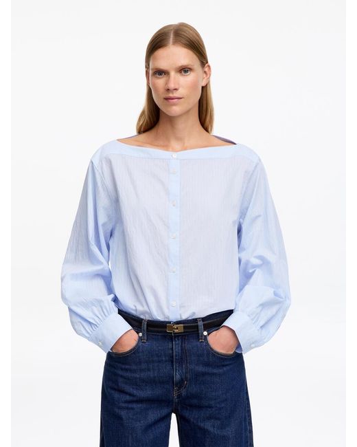 ARKET Blue Boat-Neck Cotton Blouse