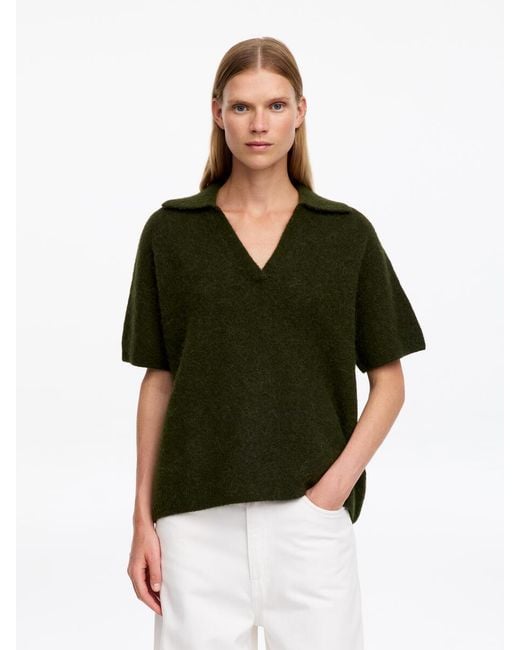 ARKET Green Knitted Polo Jumper