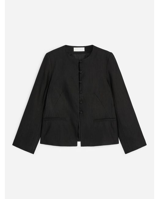 ARKET Black Linen-Blend Collarless Blazer