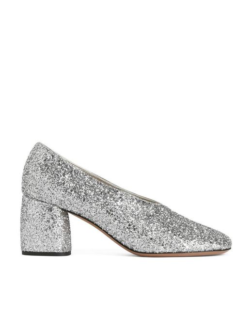ARKET Gray Block Heel Glitter Pumps