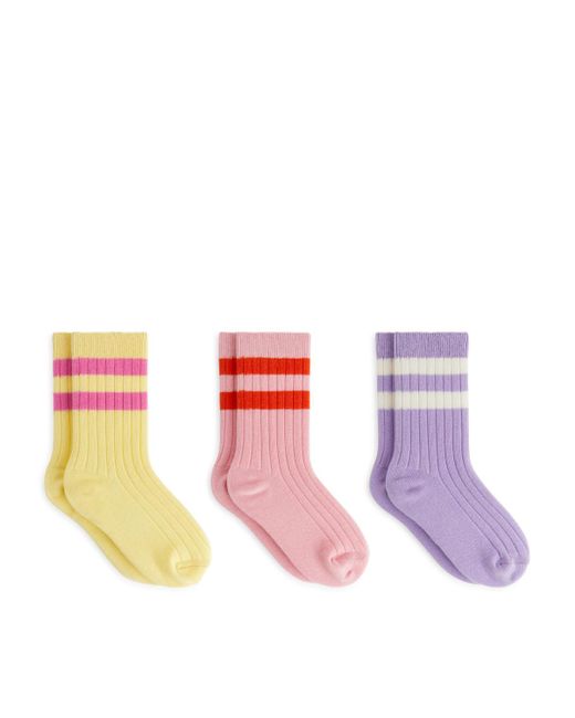 ARKET Pink Rib Knit Socks Set Of 3
