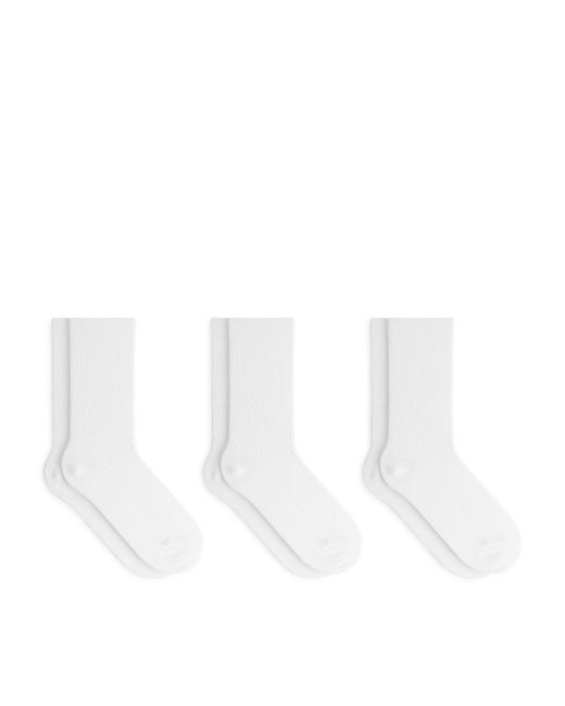 ARKET White Cotton Rib Socks Set Of 3