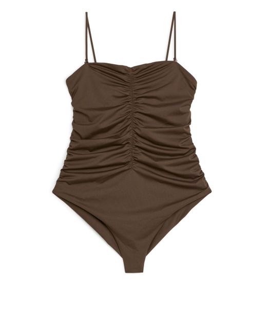 ARKET Brown Ruched Swimsuit