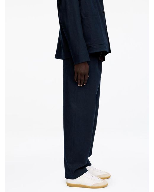 ARKET Blue Loose Cotton Linen Trousers for men