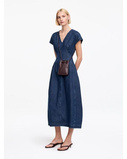ARKET Blue Pleated Denim Dress