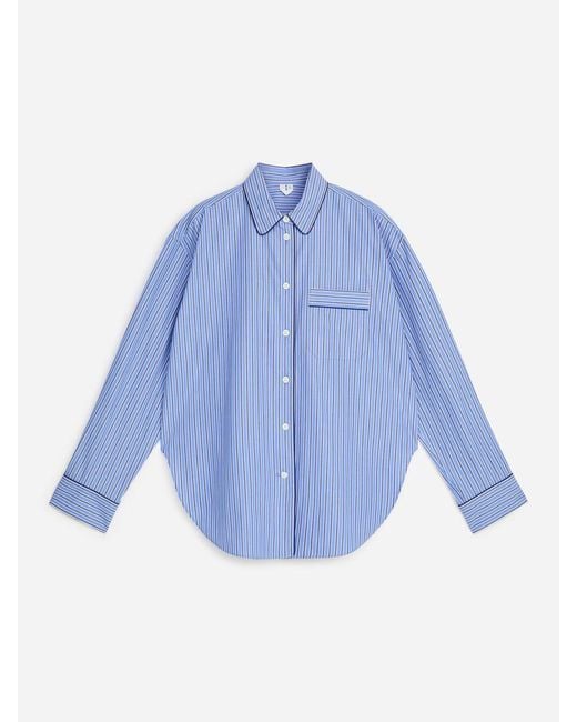 ARKET Blue Contrast-Piping Cotton Shirt