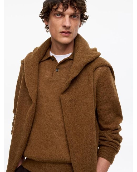 ARKET Brown Knitted Wool Blend Polo Shirt for men