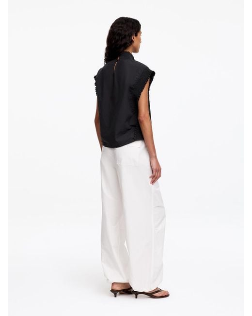 ARKET Black Smocked Cotton Poplin Top