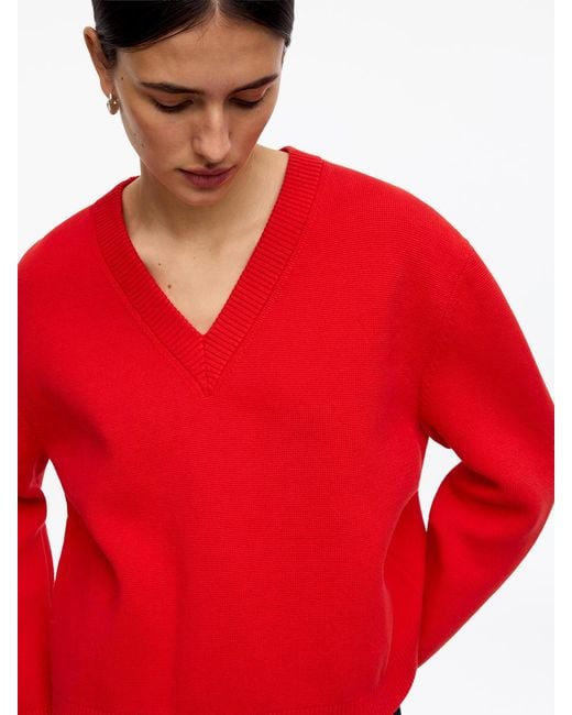 ARKET Red V-Neck Cotton Jumper